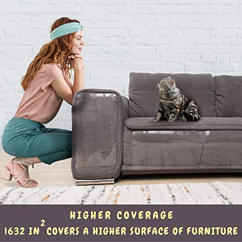 Furniture Protectors from Cats - 8 XL Pack - Cat Scratch Deterrent - Cat Repellent for Furniture - Couch Protector from Cats - Includes Grooming Glove