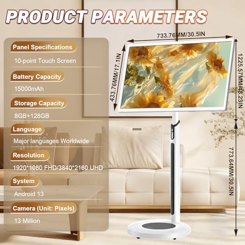 Image of 21.5 inch /24 inch /27 inch /32 inch Digital Signage LCD Monitor, Touchscreen Advertising Display, 7800 /8000 /15000mAh Battery, Adjustable Stand, Android 12 /13, Perfect for Retail and Business Use