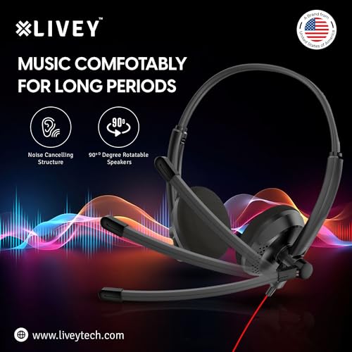 Image of LIVEY SAVVY LT-410DJU 2-in-1 3.5mm Dual Option USB Over Ear Wired Headphones with Mic Proffessional Noise Cancelling Stereo Headset (Black)