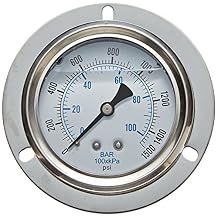 PIC Gauge 204L-208F 2" Dial, 0/160 psi Range, 1/8" Male NPT Connection Size, Front Flanged Panel Mount Glycerine Filled Pressure Gauge with a Stainless Steel Case, Brass Internals, Stainless Steel Bezel, and Polycarbonate Lens