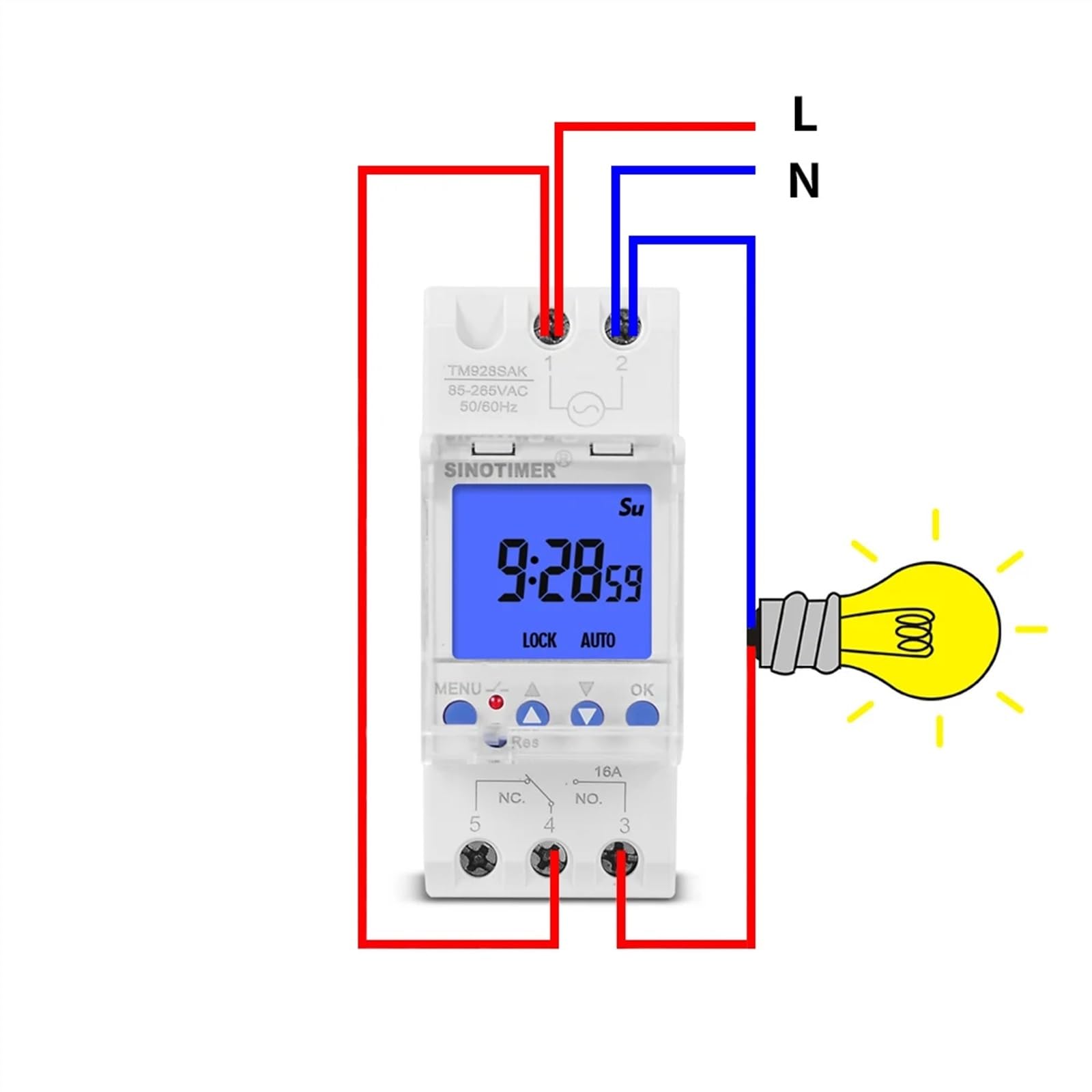 Interruptor Temporizador programable de Segundo intervalo, 7 días, Pantalla de retroiluminación doméstica, Controlador de relé de Tiempo, Carril DIN con Bloqueo, 110V, 220V(30A)