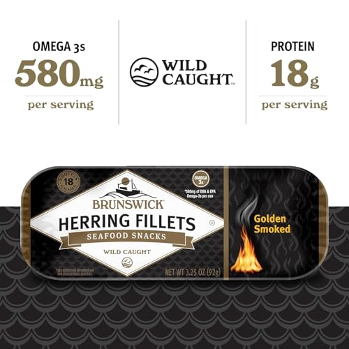 Image of Brunswick Golden Smoked Herring Fillets, 3.25 oz Can (Pack of 12) - 18g Protein per Serving - Gluten Free, Keto Friendly - Great for Pasta & Seafood Recipes