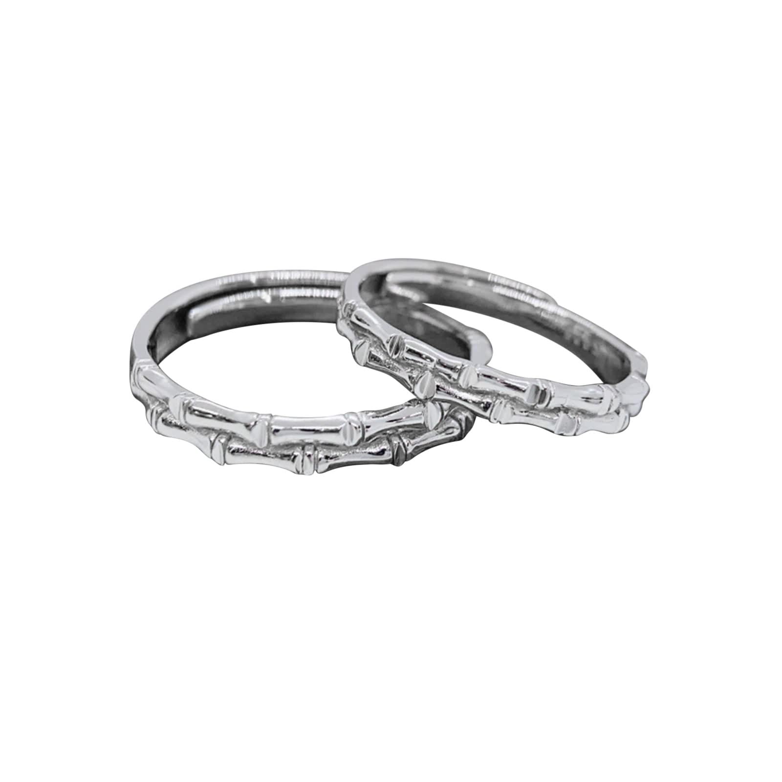 Par de anillos de plata 925, anillos para parejas, forma de bambú, plata, par de joyas, tamaño ajustable