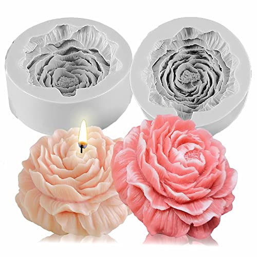 Flower Silicone Mold, 2PCS 3D Peony Flower Silicone Molds for Wax Melts, Candles, Soap Making, Fondant, Candy Chocolate, Cake Cupcake Decorating, Epoxy Resin Casting, DIY Craft