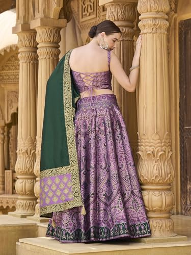 Image of PURVAJA Women's Kanjiwaram Semi-Stitched Lehenga choli