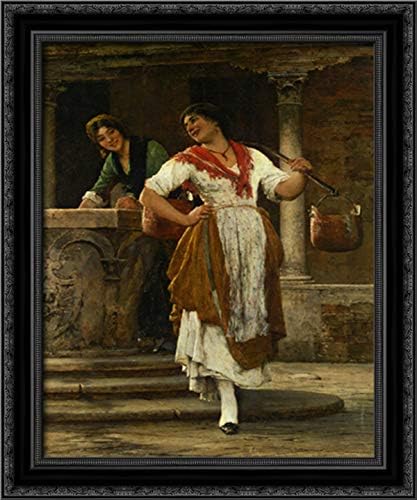 Meeting In The Square 20x24 Black Ornate Wood Framed Canvas Art by Eugene de Blaas