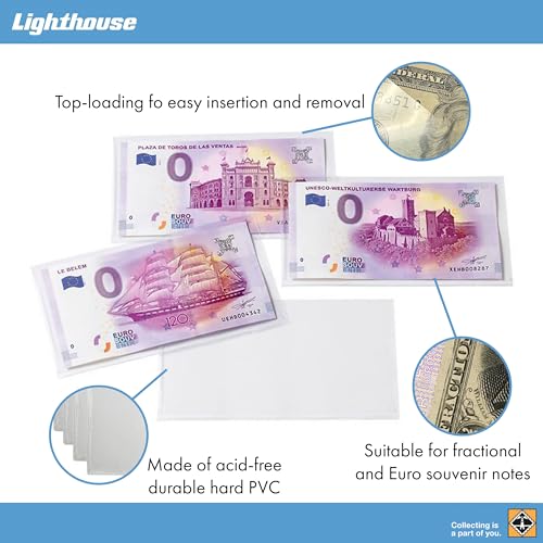 Leuchtturm Schutzhüllen Basic für Banknoten und „Euro Souvenir-Scheine, 140 x 80 mm, 50er Pack