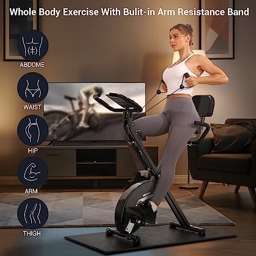 Exercise Bike, Micyox MX-600 Magnetic Foldable Indoor Cycling Bike with LCD Display and Heart Rate Sensor Home Workout Bike with Resistance Bands Space-saving Fitness Exercise Equipment