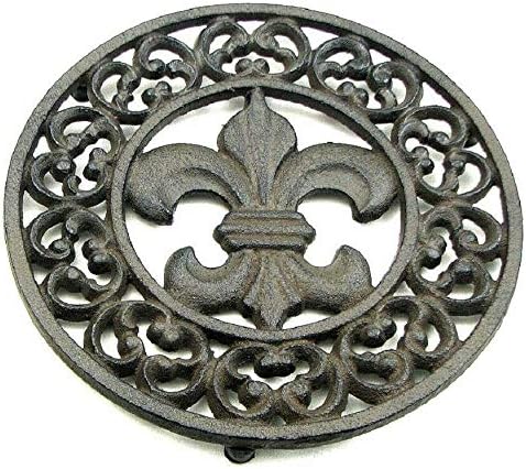 Miniatura 6 de Salvamanteles Fleur-De-LYS de hierro fundido negro decoración de cocina brillante 7 3/4 "redondo 0184-0201