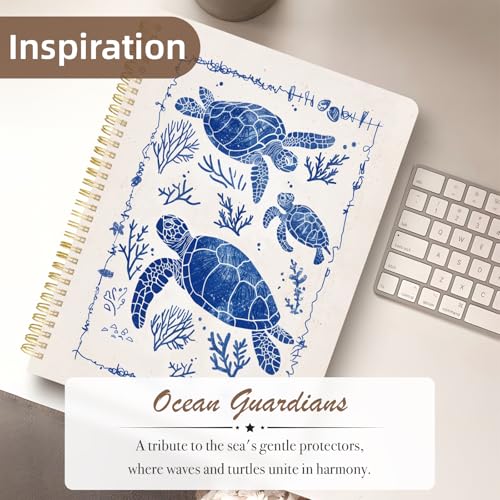 Image of Cute Spiral Notebook 8.5 x 11 lined Journal A4 with Pocket, Turtle | 70 page, Note Book with Pocket, Large, Big, Hard Cover, Aesthetic, Pretty Design, for Women, Girls, Kawaii