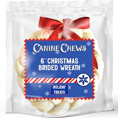 Canine Chews Holiday Christmas Dog Treats - Braided Wreath Christmas Dog Bones for Aggressive Chewers - Long Lasting Dog Chews - Dog Christmas Stocking Stuffers Christmas Treats for Dogs 1pk