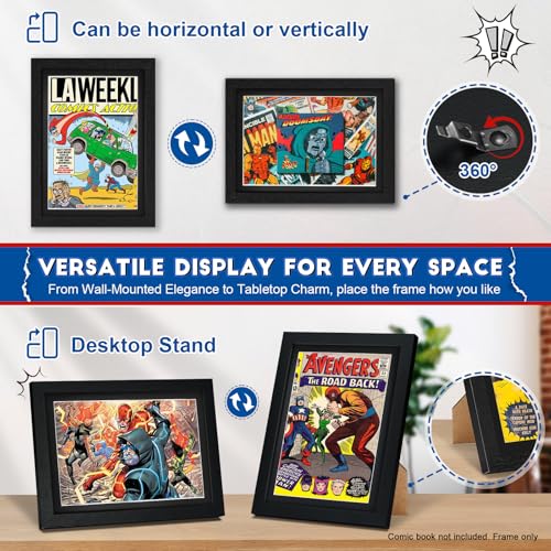 Image of JupDec Comic Book Frame, Premium Wood Display Case for 6 11 /16 inch x 10 3 /16 inch Comic, Wall Mount or Tabletop Stand, Layered Design with Positioning Mat, Perfect for Home Decor, 1 Pack