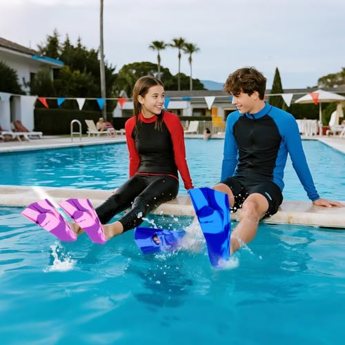 Image of Kids Short Swim Fins, Lap Training Flippers for Pool Youth Beginners | Soft Silicone Swimming Fins with Mesh Storage Bag for Children, Boys, Girls & Women
