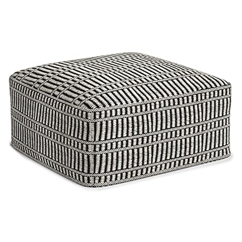 SIMPLIHOME Safford Boho Square Woven Outdoor/ Indoor Pouf in Black and White Recycled PET Polyester for the Living Room, Family Room, Bedroom and Kids Room SIMPLIHOME Safford Boho Square Woven Outdoor/ Indoor Pouf in Black and White Recycled PET Polyester for the Living Room, Family Room, Bedroom and Kids Room
