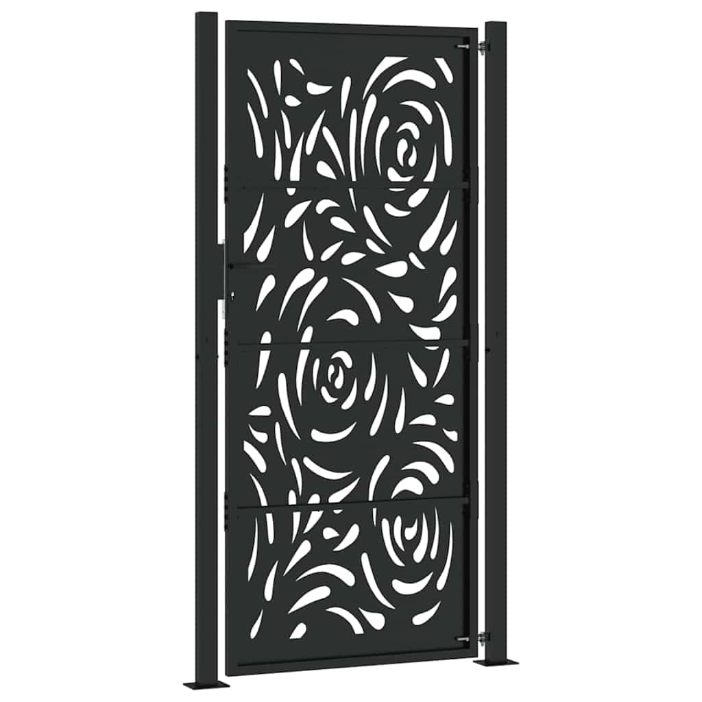 Festnight Puerta Jardin Metalica 105 x 205 cm, Puerta para Valla con Sistema de Cerradura Acero Oxidado, diseño Llama Acero/Negro