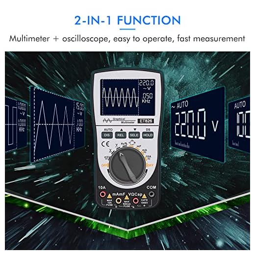 Moniss Osciloscópio digital inteligente 2 em 1 Multímetro CC/CA Corrente Tensão Resistência Freqüência Testador de diodo 4.000 contagens 20 KHz Largura de banda analógica 200 Ksps Taxa máxima de amostragem em tempo real com barra analógica