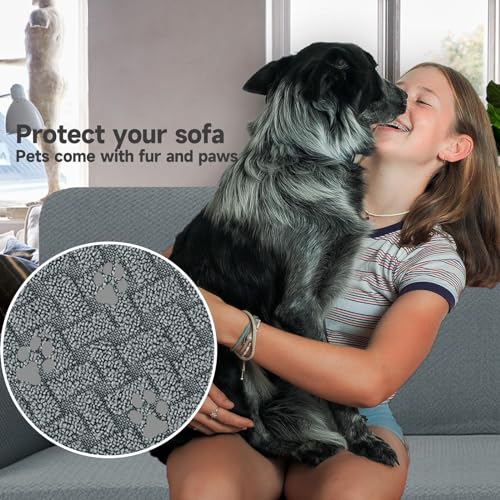 JIVINER Stretch Pet Couch Cover 3 Seater Sofa Covers 1 Piece Jacquard Couch Slipcovers 3 Seats Washable Thick Furniture Protector with Elastic Bands (Sofa, Light Gray) - Image 4