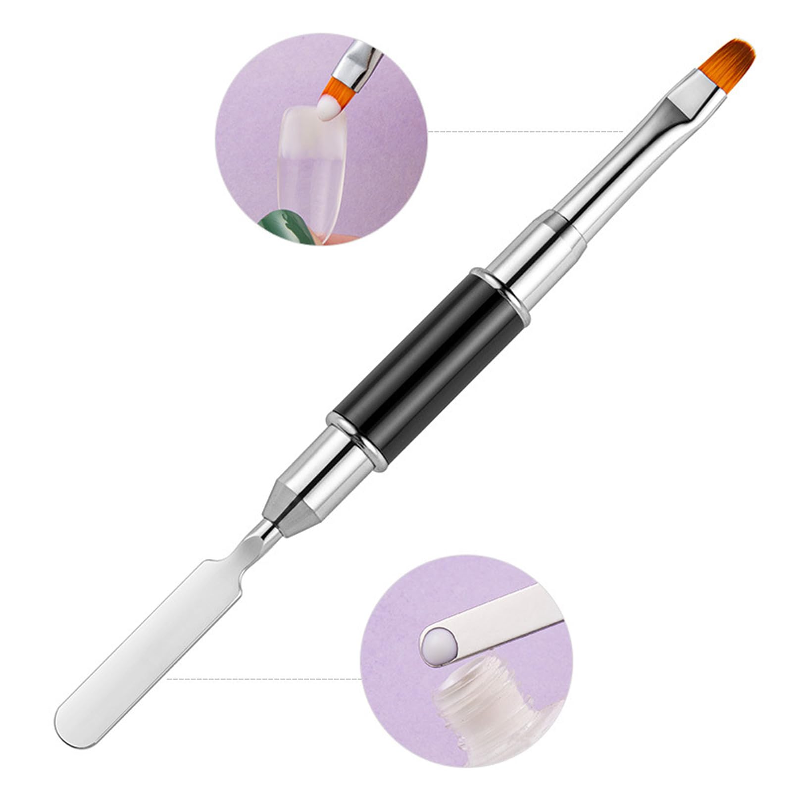 Dual-ended Nail Art Penna,Spazzola per Unghie UV,2 in 1 Nail Art Brush Dual Ended Polygel Spazzola,Accessori Unghie,Strumenti Gel UV Acrilico Unghie Extension Nail