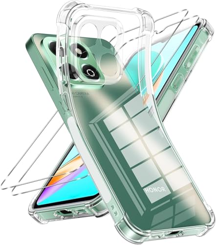 PIXFAB for Honor 400 Smart Clear Case with 2 x Screen Protector Tempered Glass Shockproof [Ultra Slim] Scratch Resistant Gel Rubber Silicone [Protective Case] Clear Phone Cover for Honor 400 Smart
