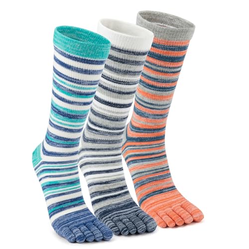 Image of Womens Crew Toe Sock, Colorful Cotton Toe Socks for women Arch Support, Casual Calf Running Five-Toe Design(3&6pairs)