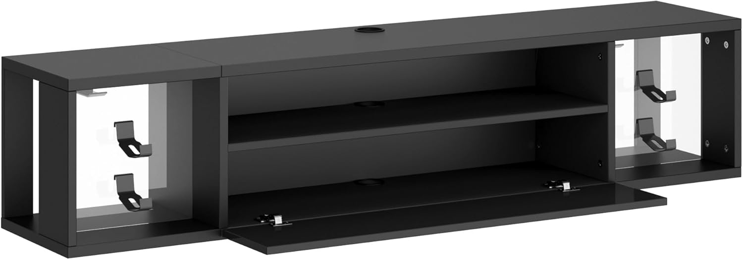 SogesPower Floating TV Stand Wall Mounted with Lights,LED TV Stand Floating Entertainment Center with Storage for Bedroom Living Room,Modern Floating Shelf for Under TV, Black 55inch