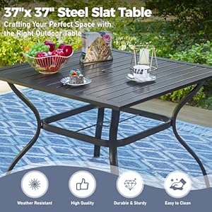 37" Patio Dining Table for 4, Square Patio Table with Umbrella Hole,Metal Outdoor Patio Table for Garden Backyard Lawn Yard 37 Patio Dining Table for 4 Square Patio Table with Umbrella HoleMetal Outdoor Patio Table for Garden Backyard Lawn Yard