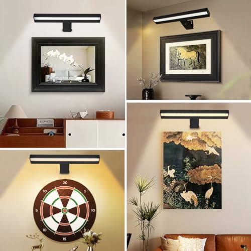 Image of Picture Light, Rechargeable Picture Light for Paintings, Wireless Picture Frame Light, 3 Lighting, 12Inch Battery Operated Art Light for Display, Picture-Black
