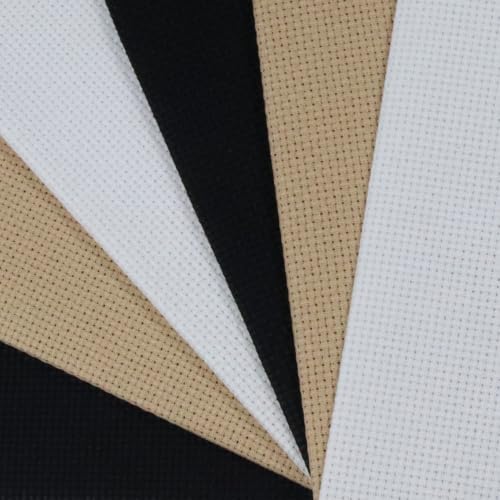 Image of KCS 4 /6 pc of 12 inch x 18 inch(30cmx45cm) 16 Count Cotton Aida Cloth Cross Stitch Fabric (6 pc,White+Khaki+Black)
