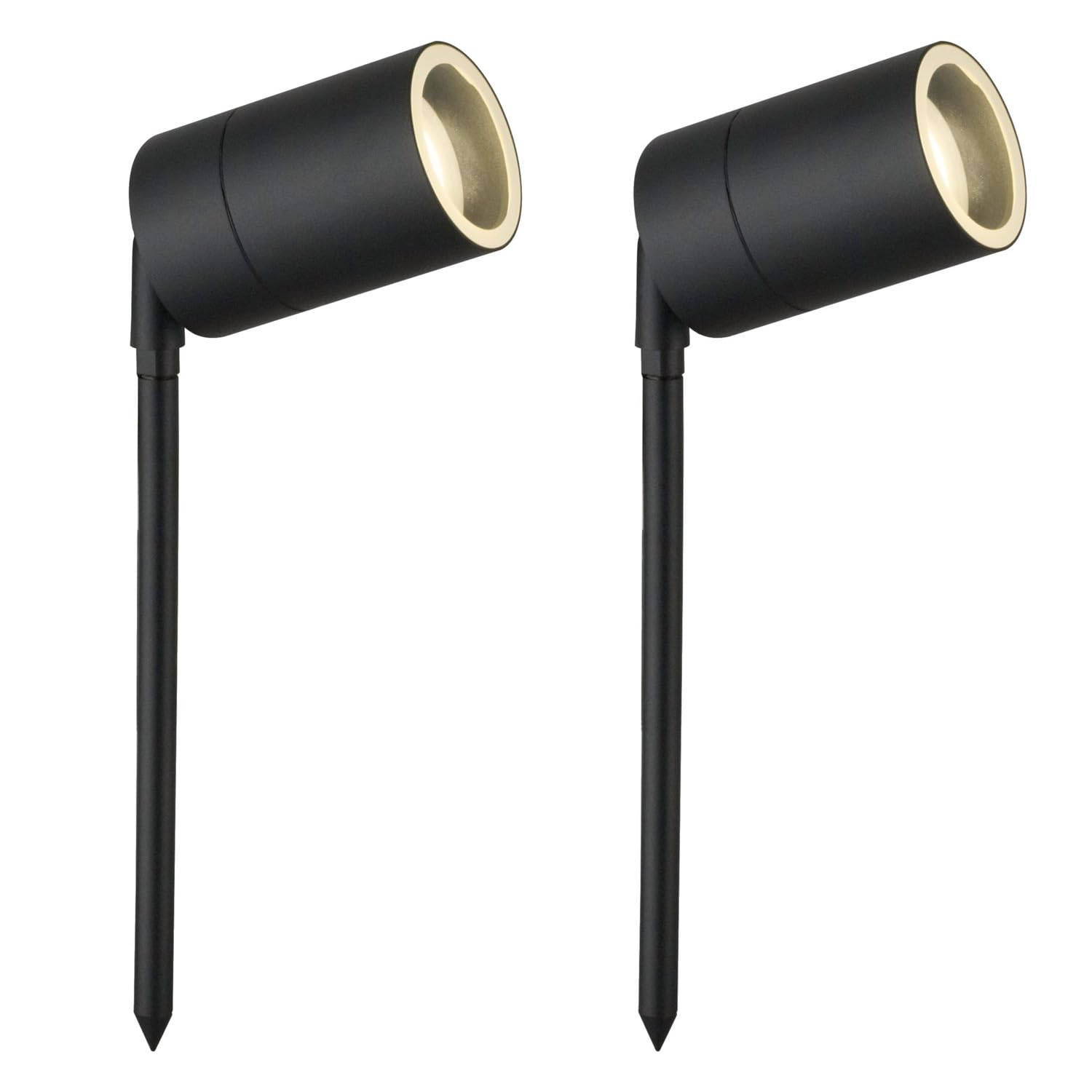 firstchoicelighting Set of 2 Black Outdoor Spike Lights IP44 Adjustable GU10 Spotlight Mains 240v Light LED Compatible