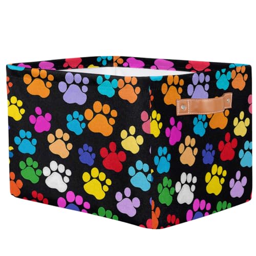 Image of Dog Paw Print Storage Baskets for Organizing, Fabric Collapsible Storage Bins Box Colorful Decorative Toy Organizer Baskets for Closet Shelves Gift Basket 1 Pc