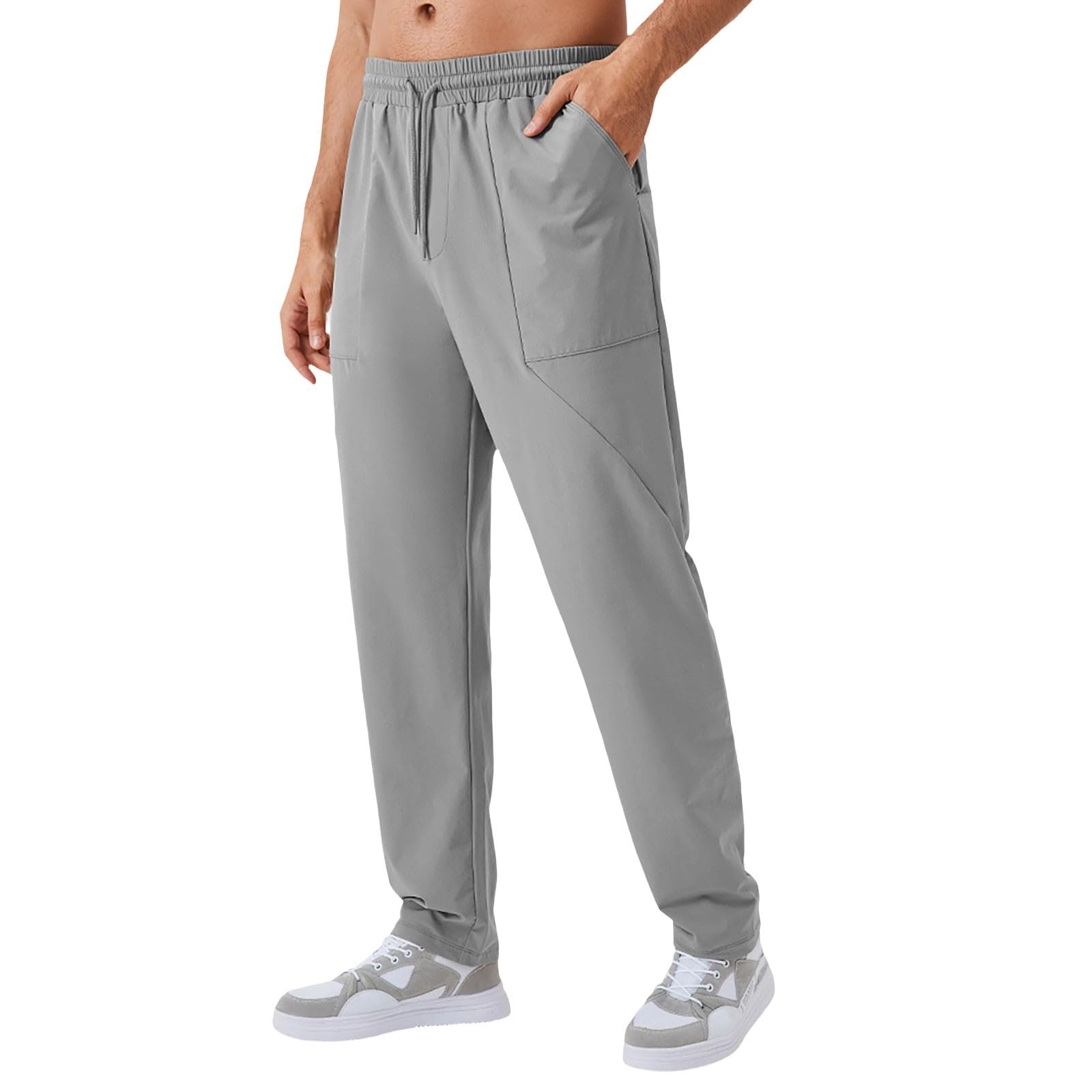 Pantaloni sportivi da uomo lunghi e dritti, con elastico in vita, leggeri