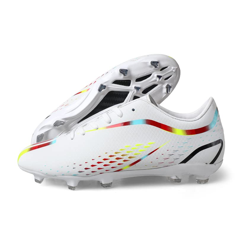 Respeadle Men's Women's Firm Ground Soccer Cleats Outdoor/Indoor Boys Girls Professional Futsal Football Training Sneakers White