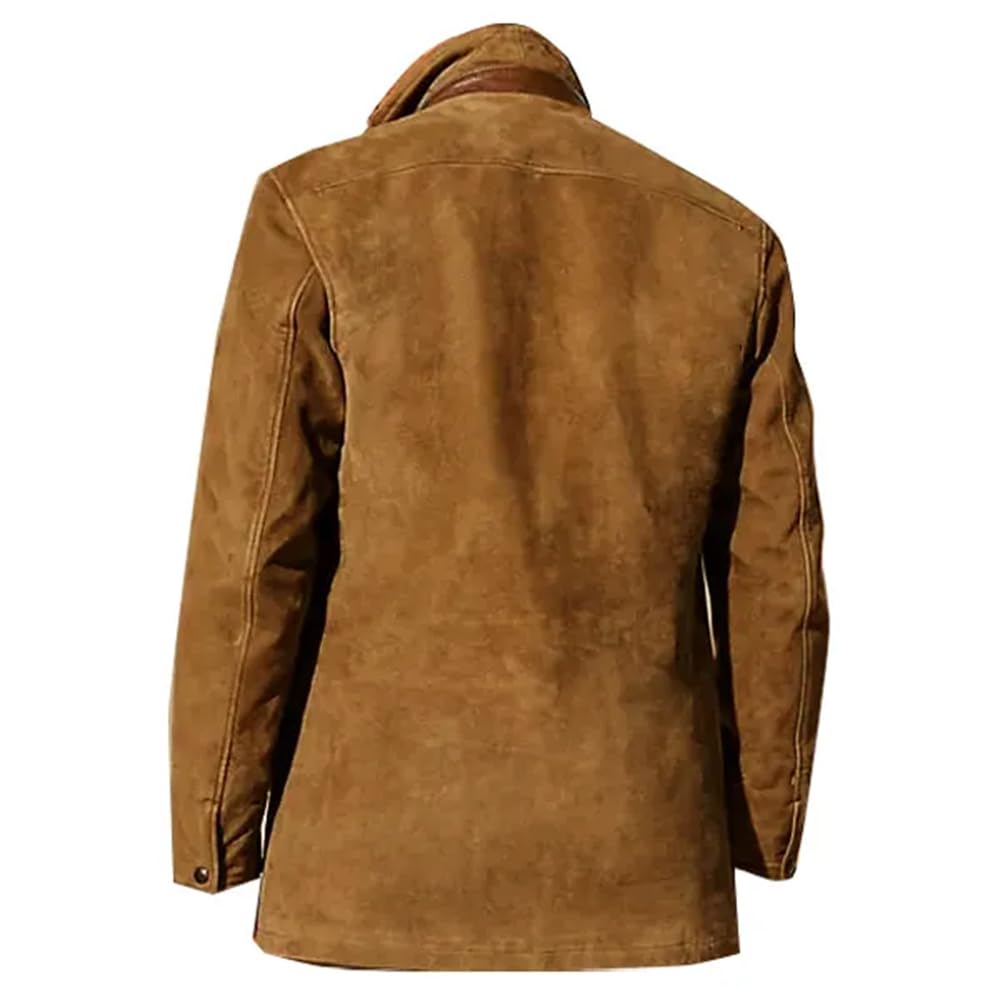 Chaquetas de gamuza vintage para hombre, chaqueta de doble capa, cuello de piel, longitud media, abrigo de otoño e invierno al aire libre