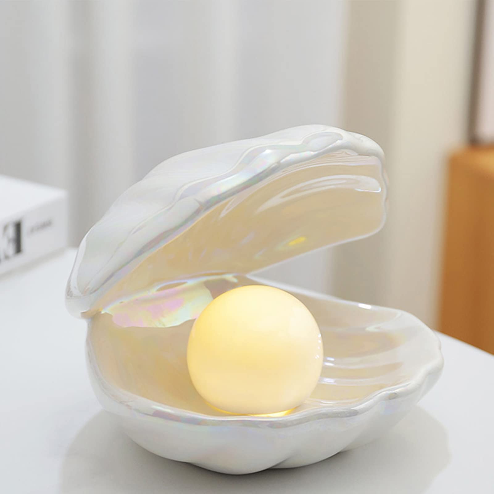 BESPORTBLE Perle De Coquillage Lumière Accentuée - Veilleuse En Coquillage - Décoration De Table - Pour Chambre à Coucher, Salon - Rose