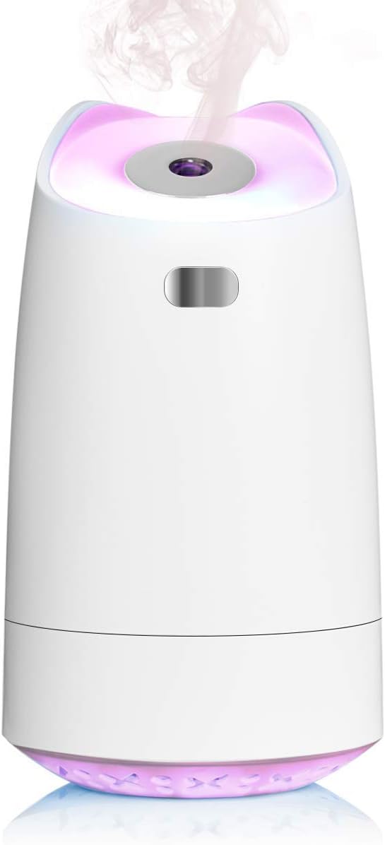 USB Mini Humidifier, 280ml Portable Humidifier, 7-Color LED Night Light, Ultra-quiet,Automatic Shut-Off, for Home, Bedroom, Office, Baby room, Car (White)