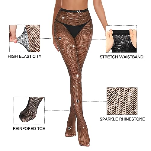 Century Star 2 Pack Fishnet Stockings for Women Sexy Fishnet Tights Sheer Sparkly Tights Rhinestone Glitter Fishnets Leggings3
