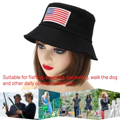 Image of Cotton Bucket Hat for Women Men Summer Travel Sun Beach Bucket Cap, Unisex Outdoor Fisherman Hat