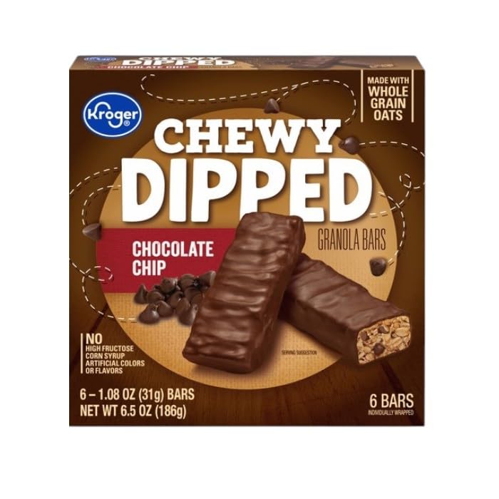 Chewy Dipped Chocolate Chip Granola Bars, 1.08 oz, 6 Count Snack Bars