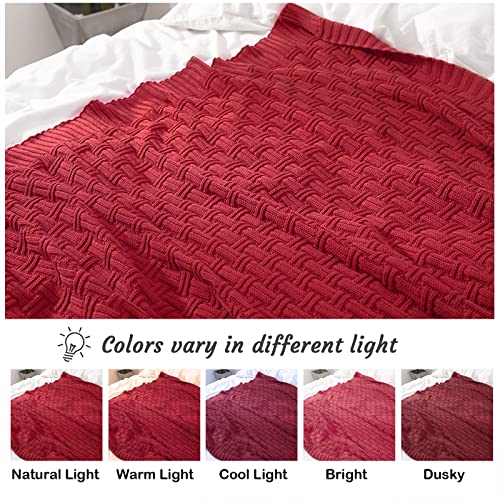 Image of TREELY 100% Cotton Knitted Throw Blanket 31 x 40 Inches, Red