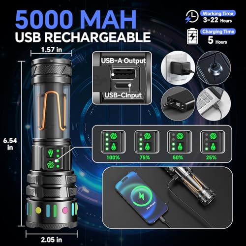 Lampe torche rechargeable VersionTECH haute luminosité avec 5 modes d'éclairage LED - 5