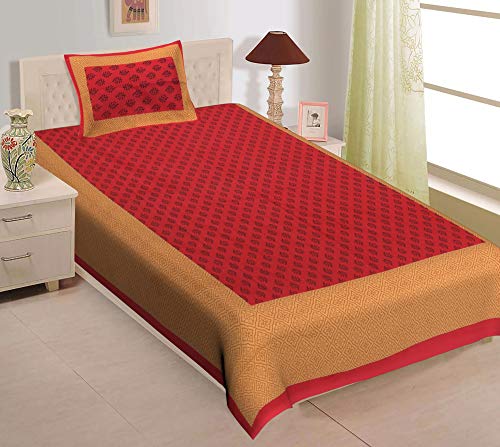 Image of 100% Cotton Bedsheets for Single Bed Cotton, 144tc Geometric Blue Single Bedsheet with Pillow Cover (4.9ft X 7.3ft)