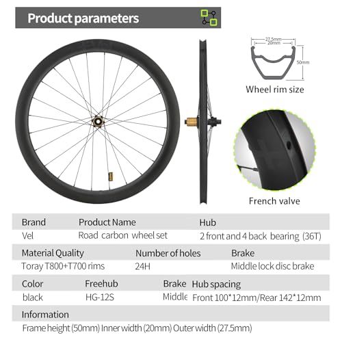 MEROCA VEL Rennrad-Laufradsatz aus Carbon für 700C Drahtreifen