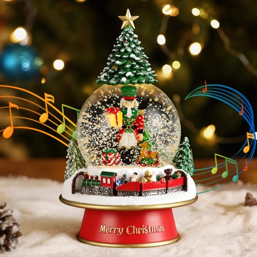 Lewondr Weihnachts-Schneekugel mit Musik und Licht, Zug und...