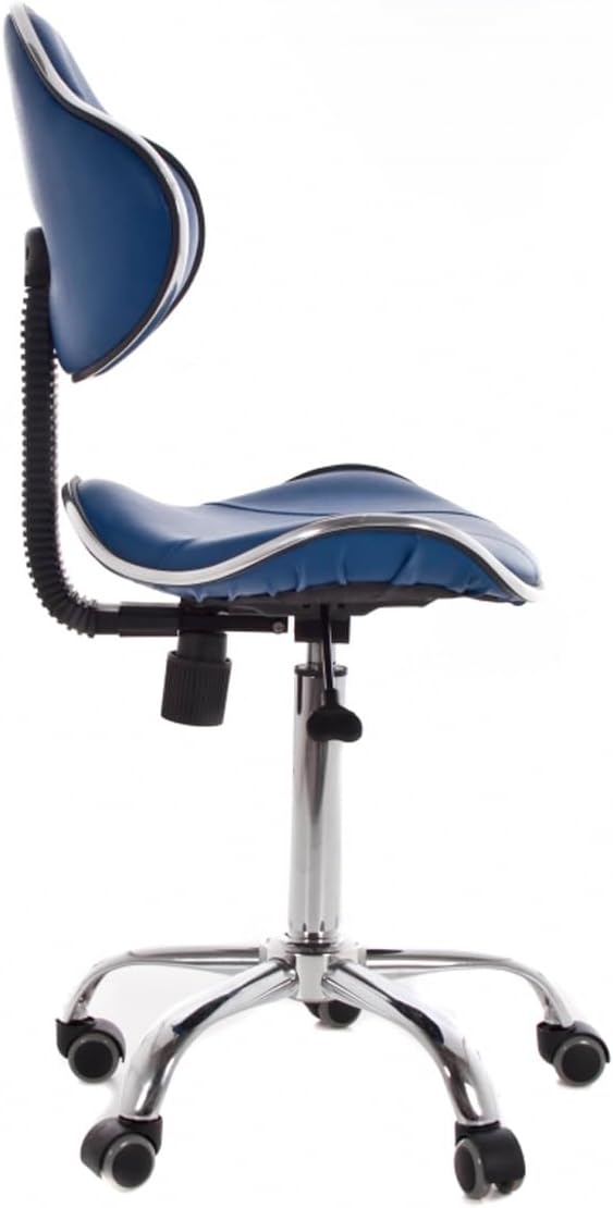 QUIRUMED Ergonomic Stool with Gas Lift, Base with 5 Wheels, White, Height Adjustable, Chrome Steel Structure, Leatherette, Aesthetics, Physiotherapy, Medical Centers, Office
