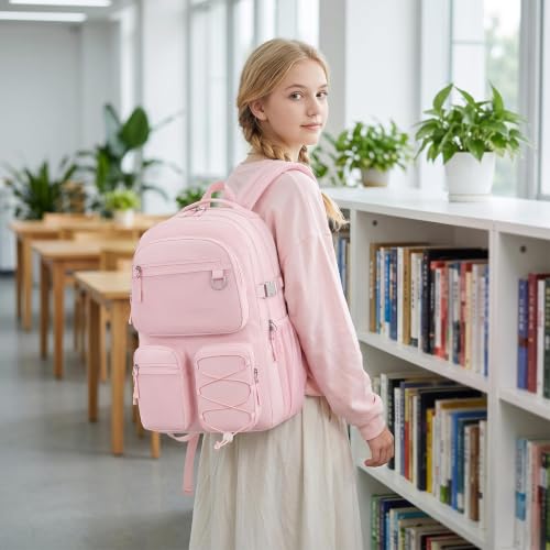 Image of Lohol Multi-Pocket Backpack for School College Travel, Heavy Duty Big Bookbag with 15.6 inch Laptop Compartment, Pink