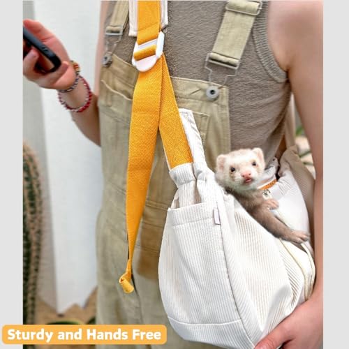 ferret sling carrier - pet carrying bag with adjustable strap hands free shoulder bag crossbody travel slings soft small animal bonding pouch front backpack for ferret rabbit puppy kitten beige