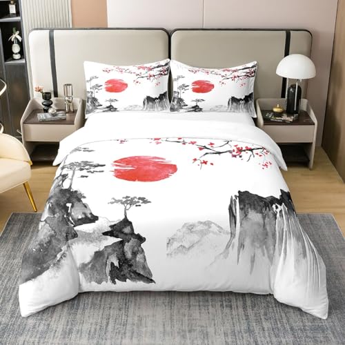 Housse de Couette 220x240cm Ukiyo-e Japonais Sakura Rouge - 2