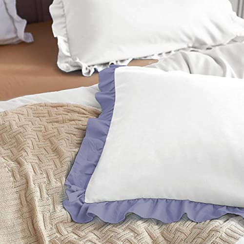 Image of YRM Bedding's Ruffle Beautiful Pillow Cover | Super Soft Elegant Premium Microfiber Frill Pillow Cover Set of 2 (20 inchx30 inch Inches) (White /Medium Blue)