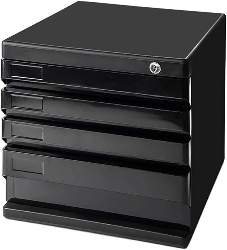 4 Layer Lockable Desktop File Cabinet for A4 Files Grey Large Capacity Plastic Storage Chest for Office Supplies