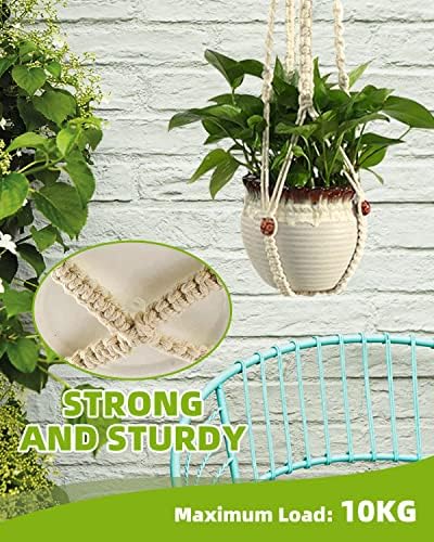 Trongle 2 Packs Macrame Plant Hangers, Boho Style Plant Hangers Indoor with 4 Hanging Hooks, 100% Cotton Degradable Rope Plant Hanger, 90cm Ceiling Plant Holder for Garden, Office, Home Decoration